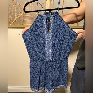 Floral High Neck Romper in Blue